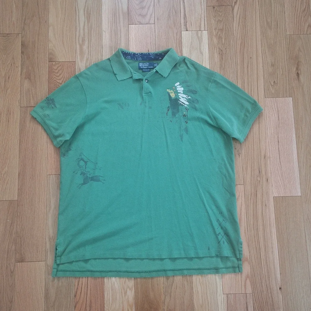 Polo Ralph Lauren Custom Fit Vintage Native American Graphic Polo Green XL